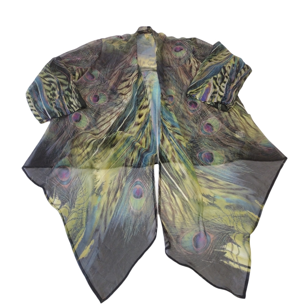 Chenault Peacock Feather Women's Large Polyester Top with Mixed Colors Used